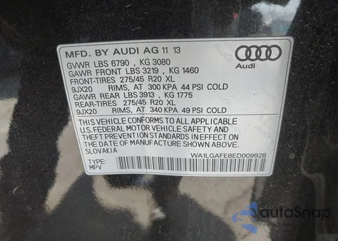 2014 Audi Q7 3.0T Premium from USA, damaged, VIN WA1LGAFE8ED009928